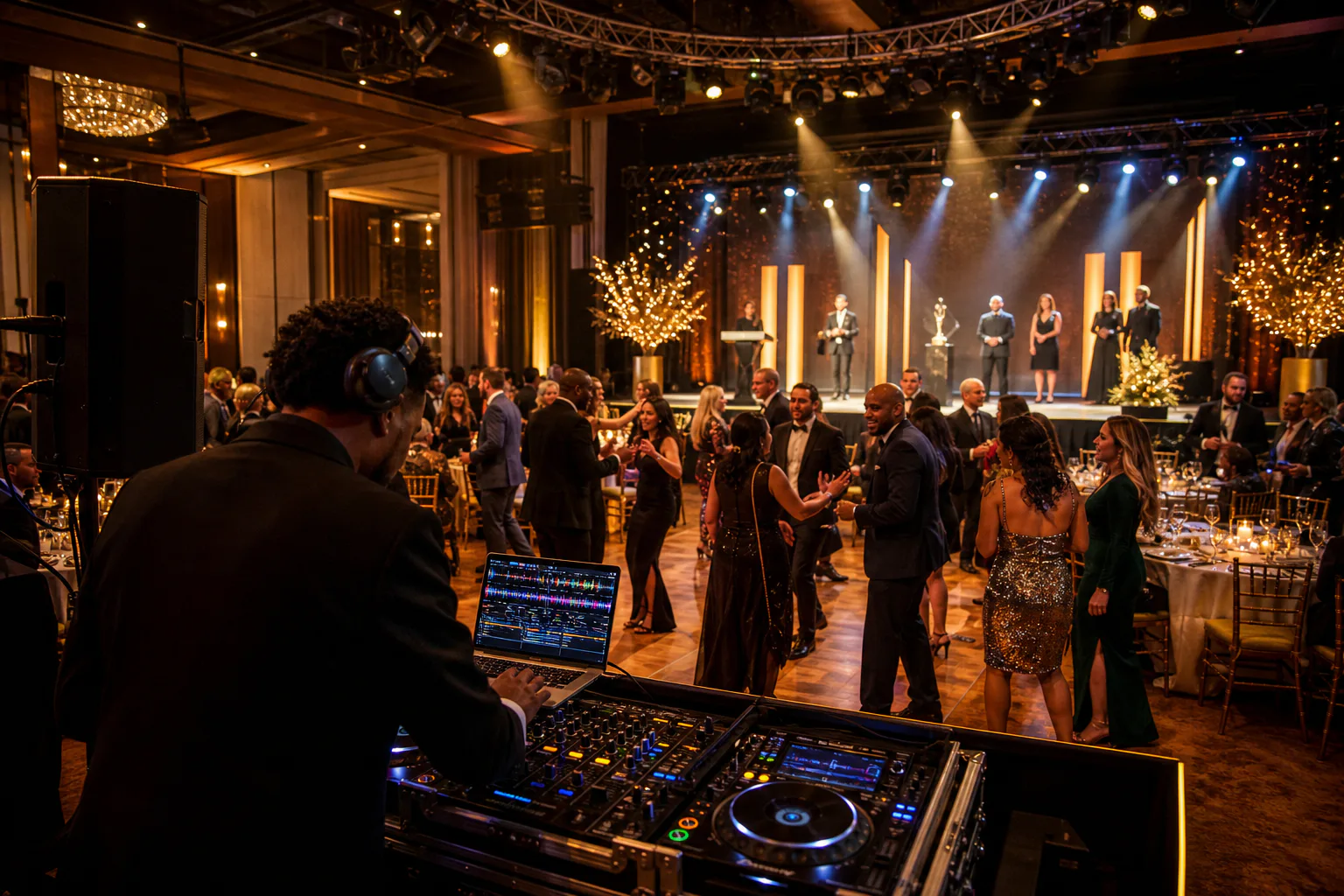 DJ entertaining a corporate holiday party and awards banquet in Dallas–Fort Worth
